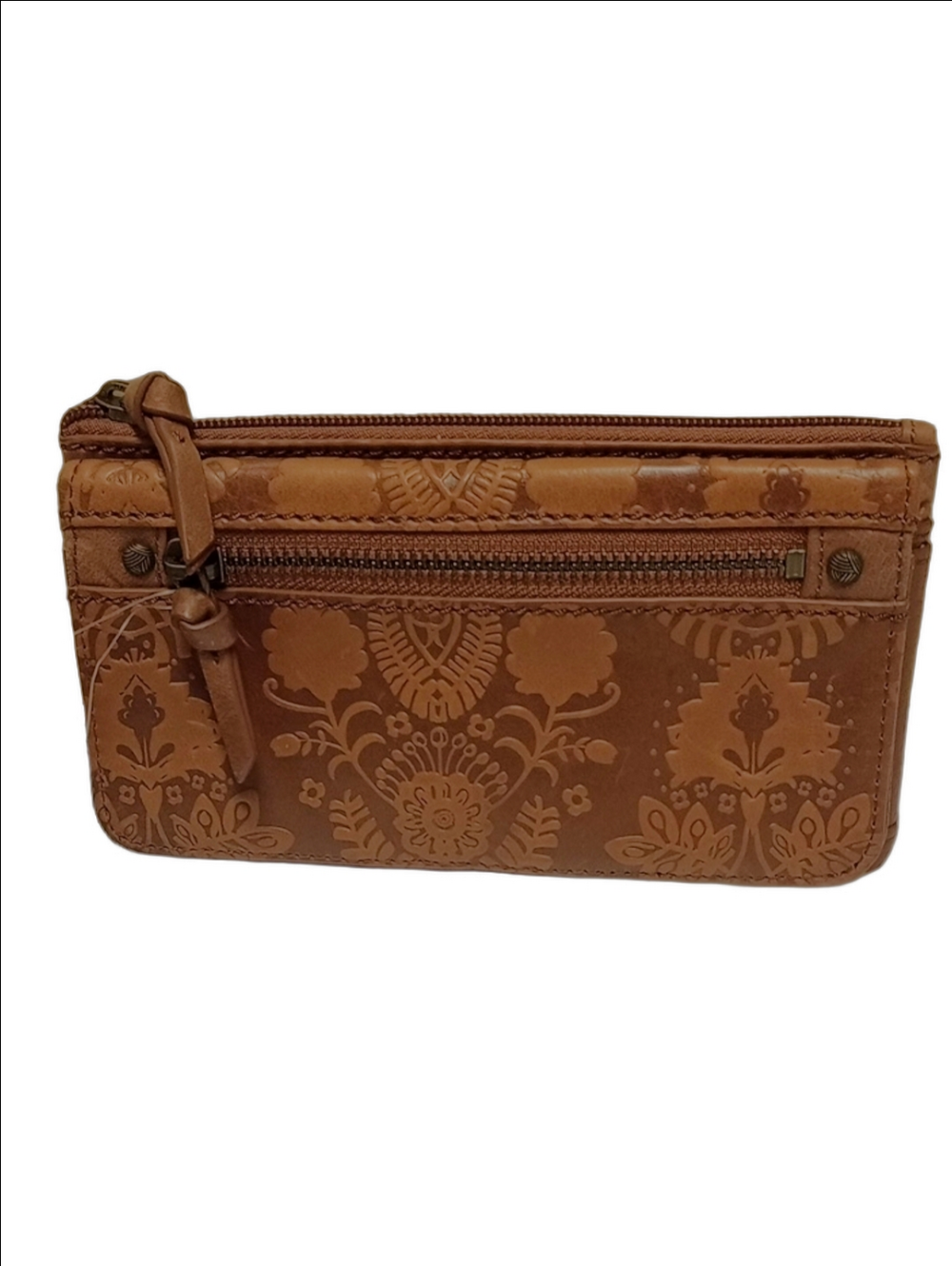 🆕 THE SAK "IRIS" BROWN LEATHER BIFOLD WALLET WITH EMBOSSED FLORAL DESIGNS